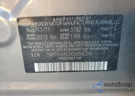 2012 Hyundai Elantra Gls from USA, damaged, VIN 5NPDH4AEXCH096318